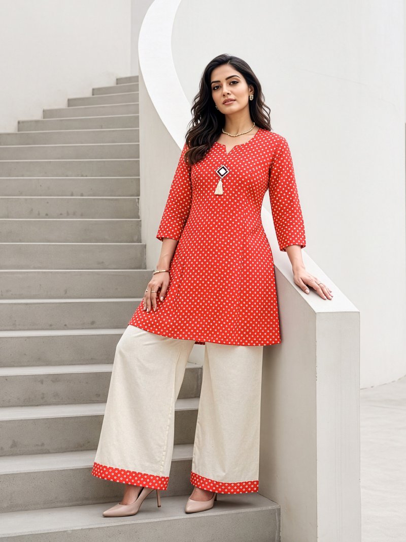 Ff Vk Cotton Bandhani Print Kurti With Bottom